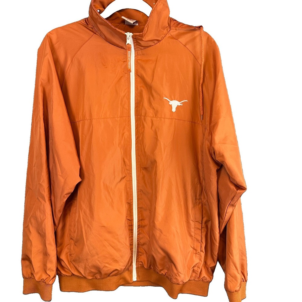 Texas Coop Longhorns Windbreaker Jacket Orange Full Zip Stowaway Hood Men's M